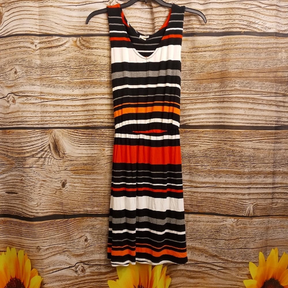 Merona Dress Striped w/ belt Coral, Black, White & Orange